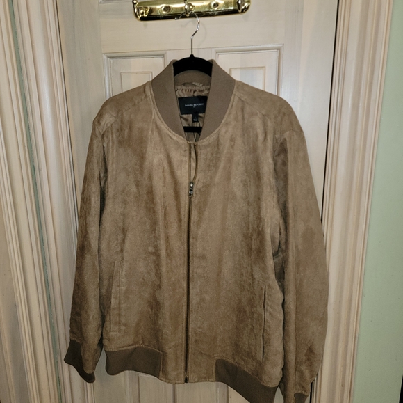 NWT Mens SZ L Banana Republic Vegan Suede Jacket Coat Light Brown Preppy - Picture 2 of 13